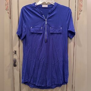 Blue women’s blouse with zipper detail